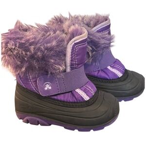 Kamik Toddler Girls Purple Black Faux Fur Trim Winter Snow Boots Sz. 7 Insulated